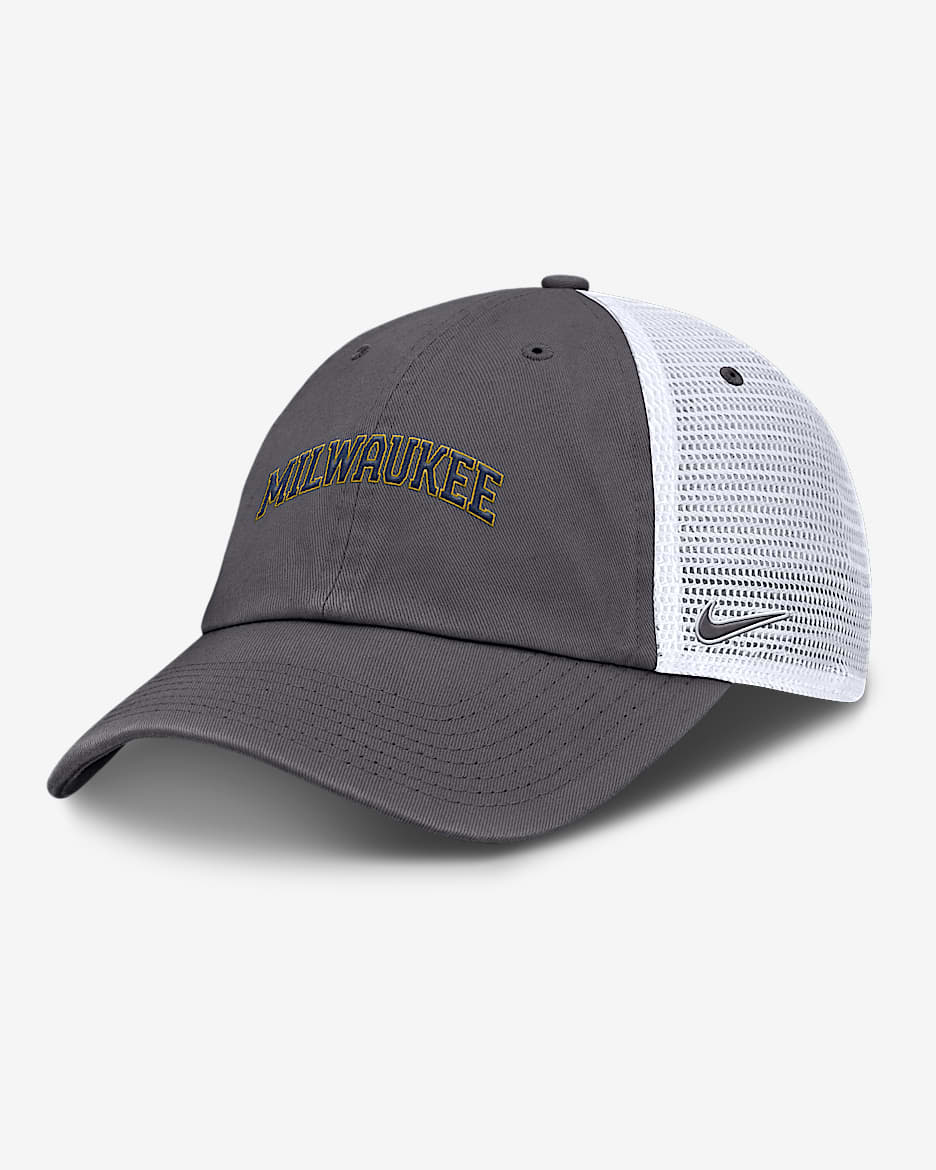 Milwaukee Brewers Wordmark Club Men s Nike MLB Trucker Adjustable Hat. Nike